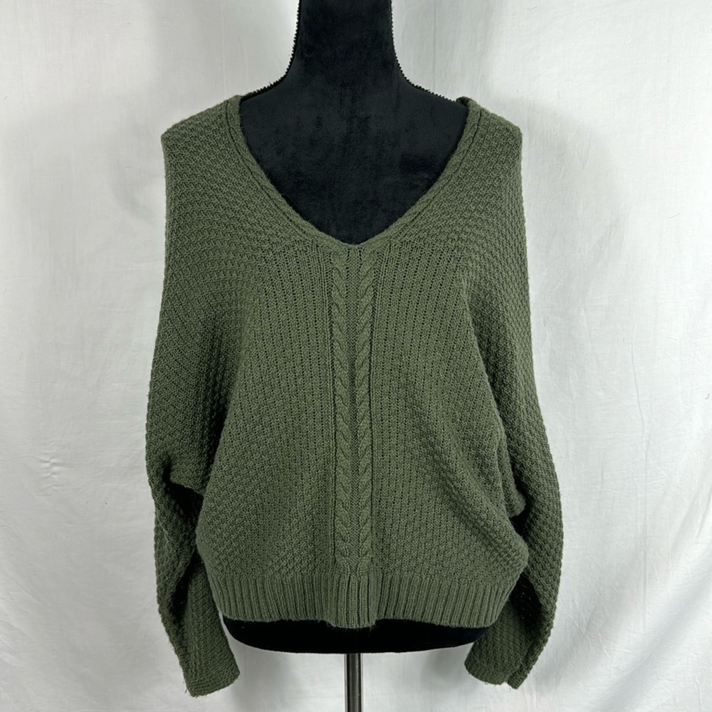 Juniors Rue21 Army Green Cropped Knit Sweater with Lace Up Detail